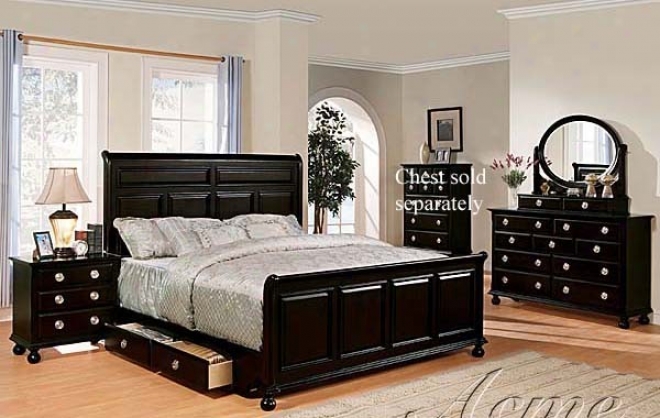 4pc California King Size Bedroom Set With Silver Handles Espresso End