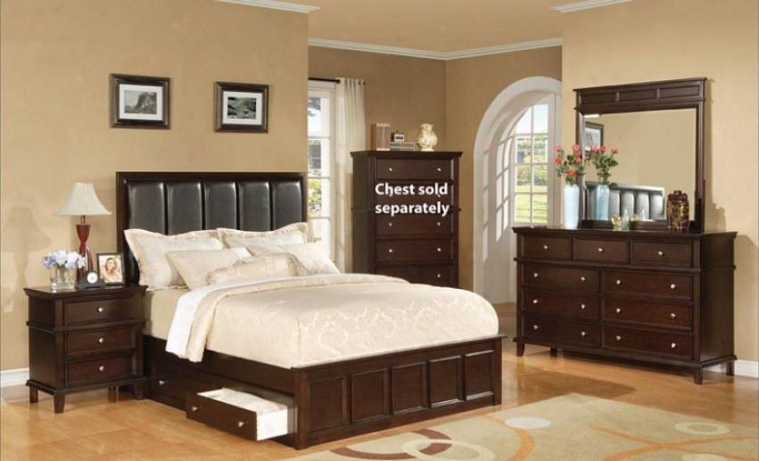 4pc California King Size Bedroom Set With Under Bed Storage Rich Cappuccino Finish