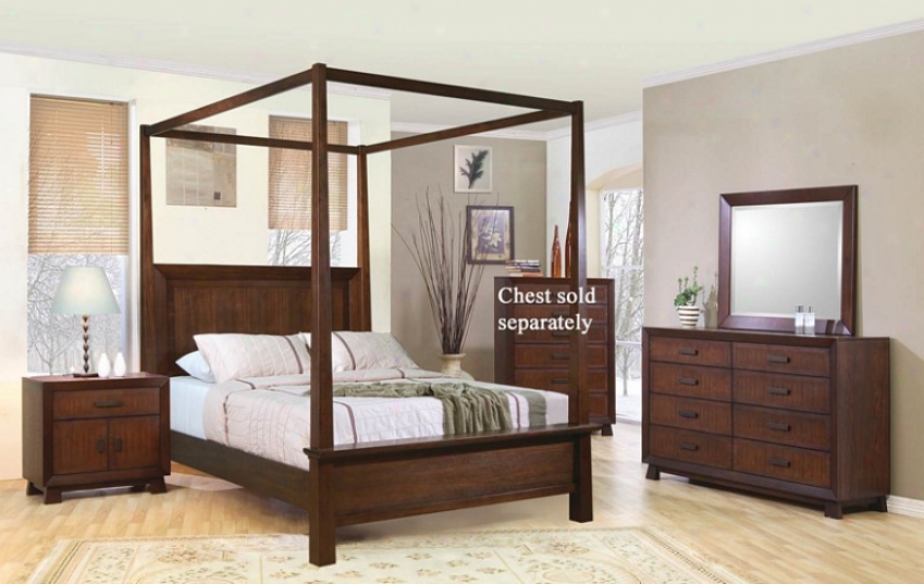 4pc California King Size Awning Bedroom Set In Brown Finish
