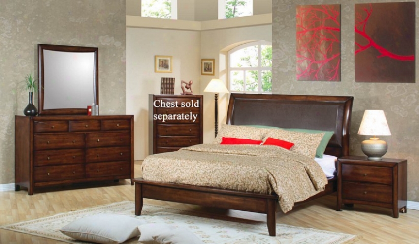 4pc California King Size Platform Bedroom Set In Brown Finish