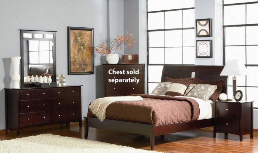 4pc California King Size Platform Bedroom Set In Rich Merlot Finish