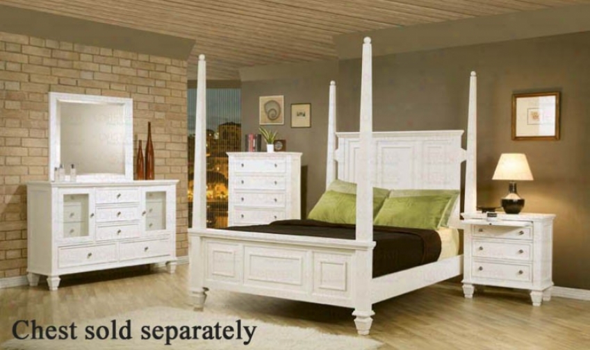 4pc California King Size Posyer Bedroom Set Cape Cod Syyle In White Finish