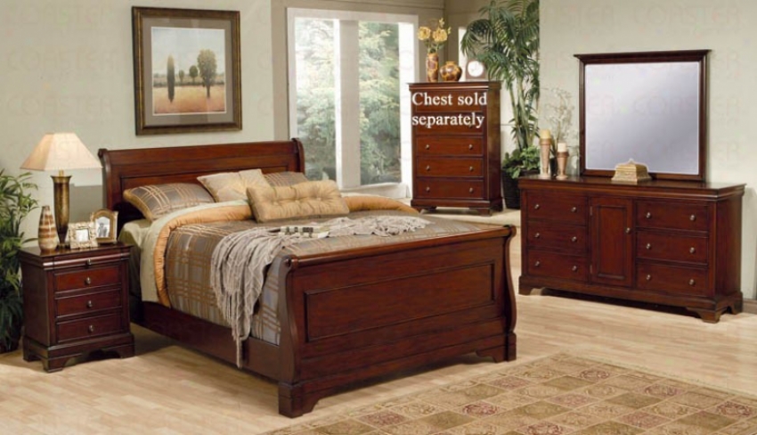 4pc California King Size Sleigh Bedroom Set Louis Philippe Style In Mahogany Finish