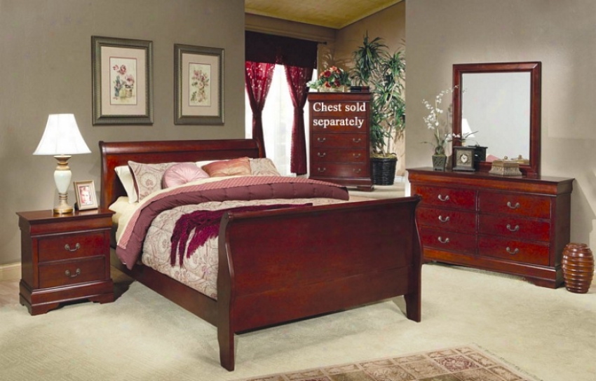 4pc California King Size Sleigh Bedroom Set Louis Philippe Style In Cherry Finish