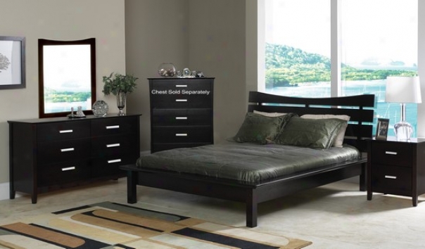 4pc Contemporary Cappuccino Finish Queen Bigness Platform Bed Bedroom Set