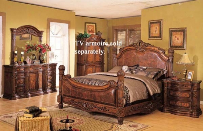 4pc Eastern King Size Bedroom Set Dark Brown Finish