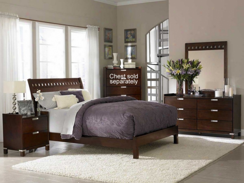 4pc Full Size Bedroom Set Geometric Cutouts Bed In Cherry