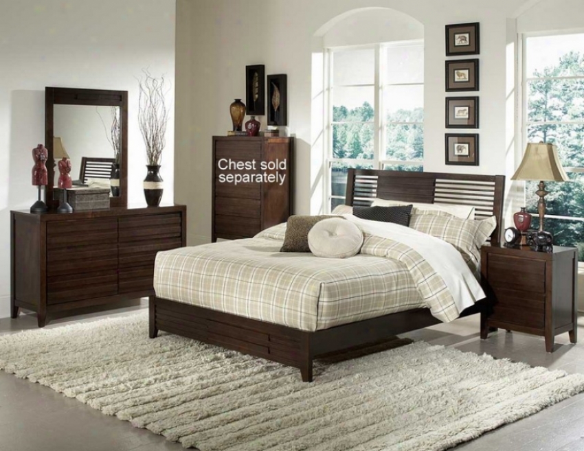 4pc Full Size Bedroom Regular Horizontal Slat Bed In Espresso