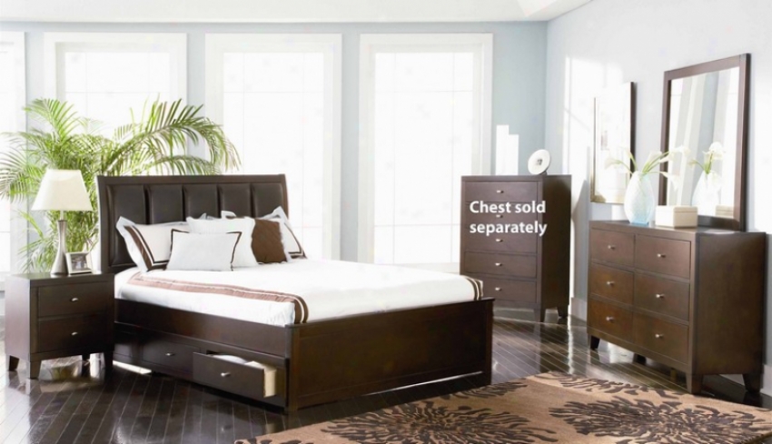 4pc Full Sizing Bedroom Set In Deep Brown Finish