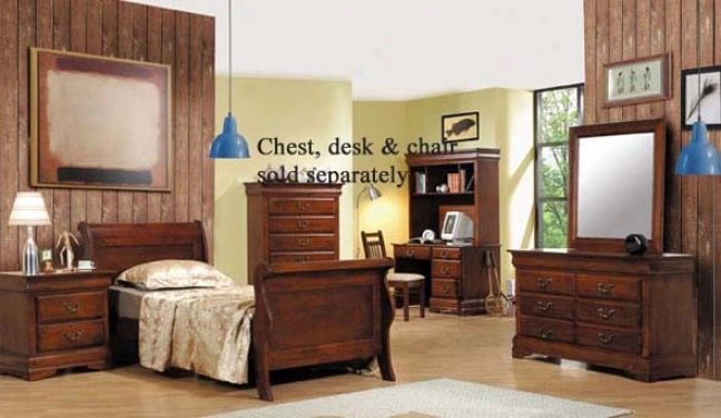 4pc Full Size Bedroom Set Medium Brown Finish