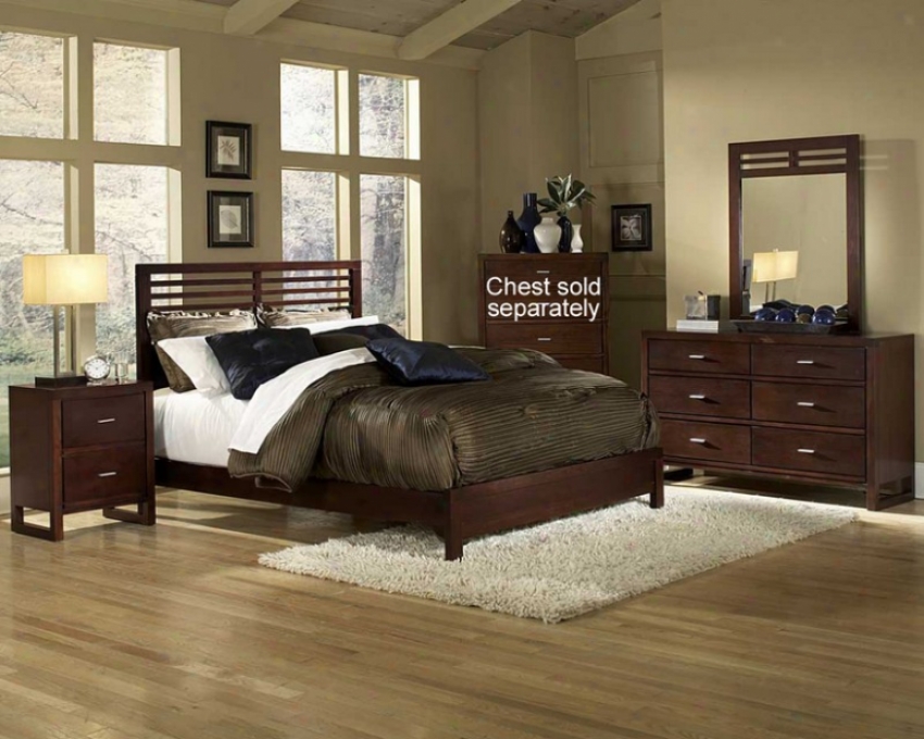 4pc Full Size Bedroom Set Slat Design Bed In Cherry