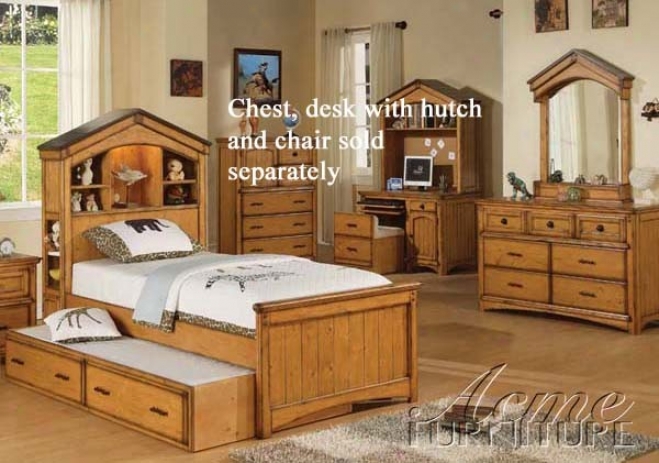 4pc Full Size Bedroom Set Tree House Style In Rustic Oak Fiinsh