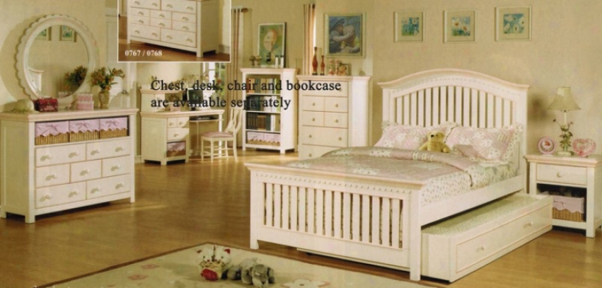 4pc Full Size Bedroom Sdt With Baskets In Cream Finish