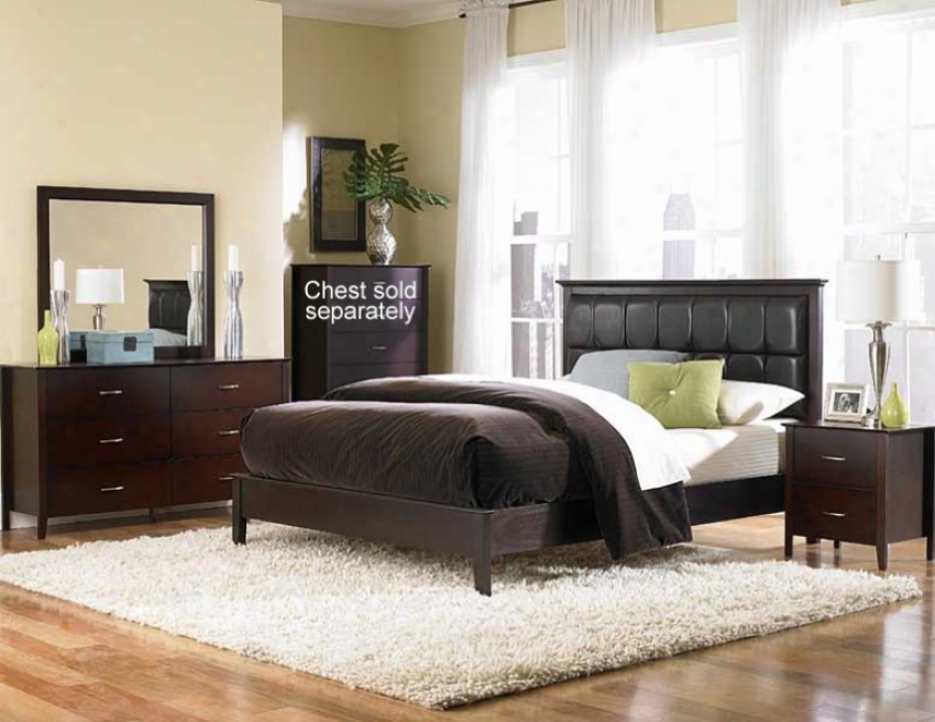 4pc Fulk Size Bedroom Set With Channel Tufted Bed In Merlot