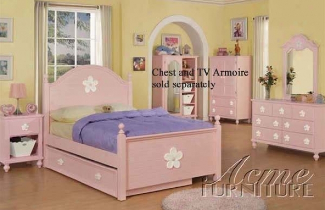 4pc Full Size Bedroom Set With Flower Emblem In Pink End