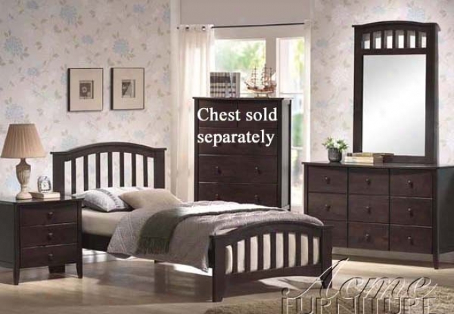 4pc Full Size Bedroom Set With Slat Design In Dark Walnut Finish