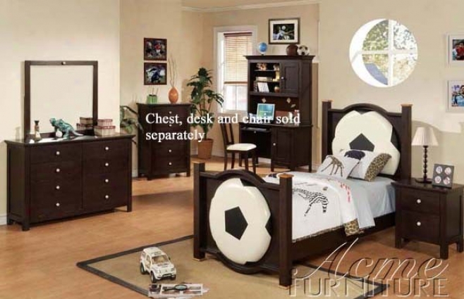 4pc Full Size Bedroom Set With Soccer Design In Espresso Finish