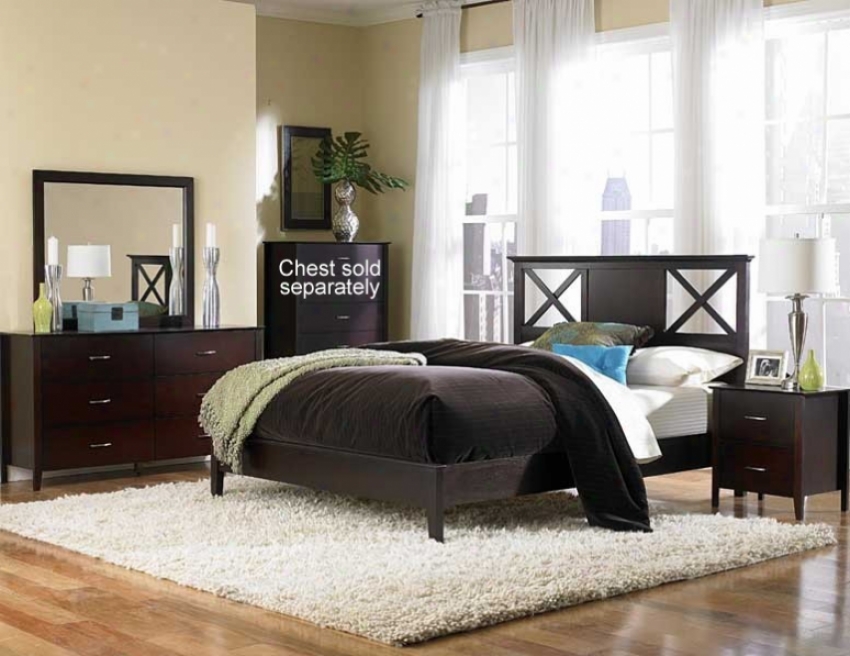 4pc Quite Size Bedroom Set With Wood Panel Bed In Merlot