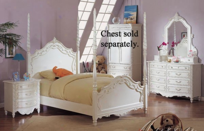 4pc Full Size Potser Bedroom Set White Finish