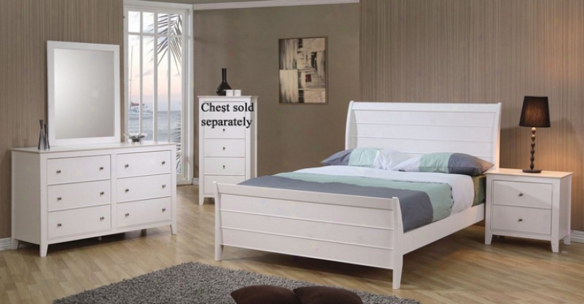 4pc Full Size Sleigh Bedroom Set Cape Cod Style In White Finish