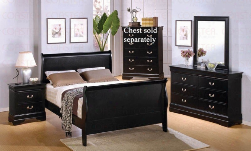4pc Full Size Sleigh Bedroom Set Louis Philippe Style In Black Finish