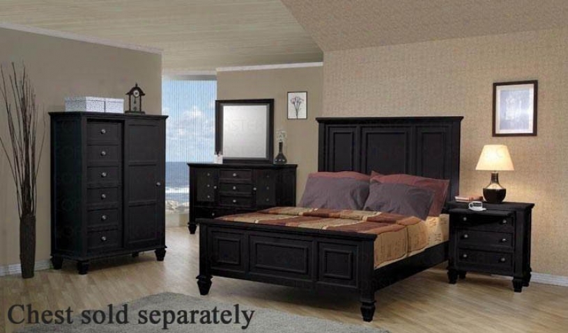 4pc King Size Bedroom Set Cape Cod Style In Blacj Finish