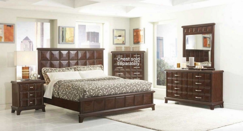 4pc King Size Bedroom Set Diam0nd Square Pattern In Dark Chocolate