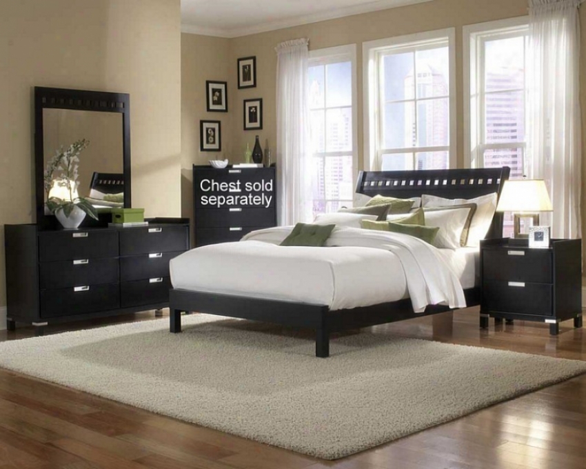 4pc King Size Bedroom Set Geometric Cutouts Bed In Black