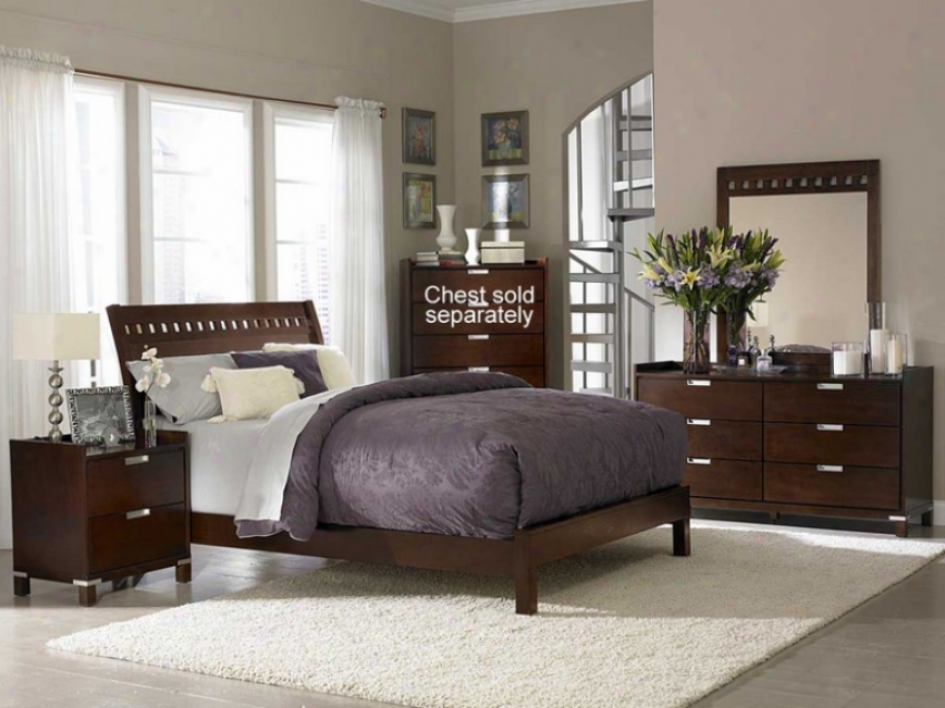 4pc King Size Bedroom Set Geometric Cutouts Bed In Cherry