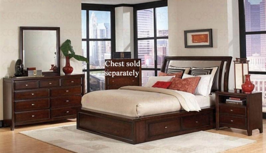 4pc King Size Bedroom Set In Dark Mahogany Finish