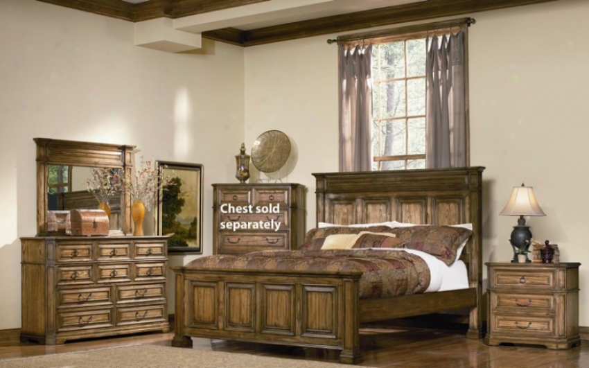 4pc King Size Bedroom Set In Warm Brown Oak Finish