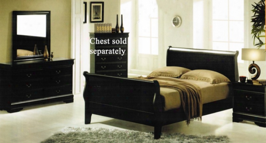 4pc King Size Bedroom Set Louis Phillipe Style In Black Finish