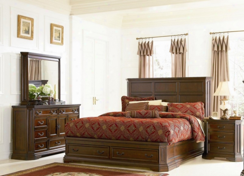 4pc King Size Bedroom Offer for sale Traditional Style Deep Brown Finish