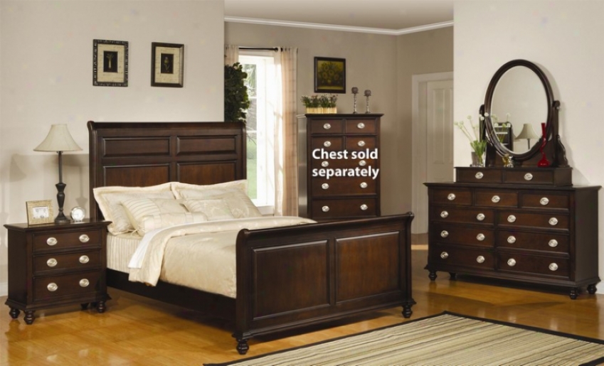 4pc King Size Bedroom Set Turned Feet In Deep Cappuccino Finish