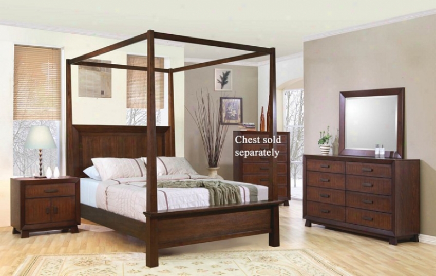 4pc King Size Canopy Bedroom Set In Brown Finish