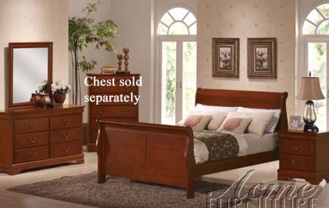 4pc Sovereign Size Sleigh Bedroom Set In Cherry Oak Finish