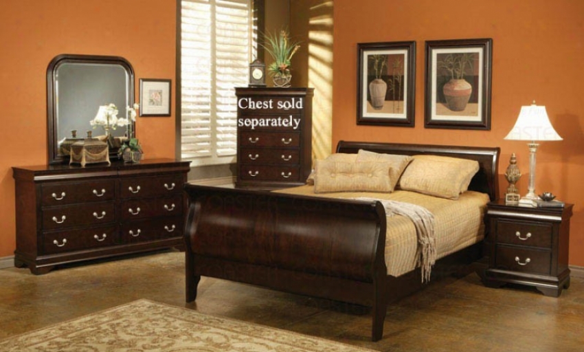 4pc King Size Sleigh Bedroom Set Louis Philippe Style In Cappuccino Finish