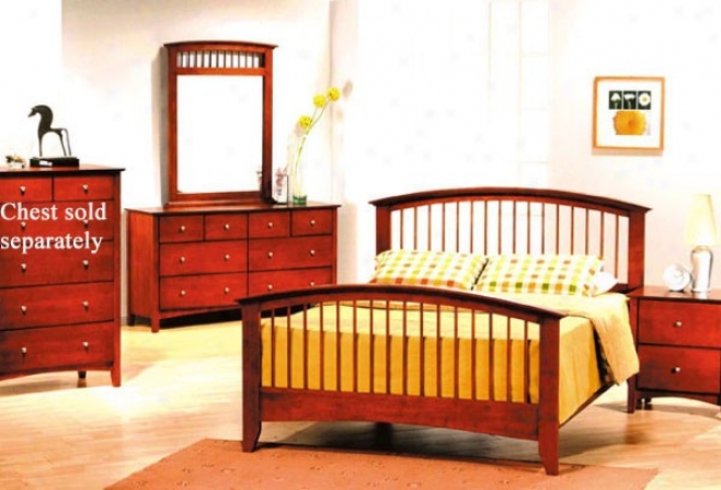 4pc Queen Size Bedroom Set Contemporary Style Cherry Finish