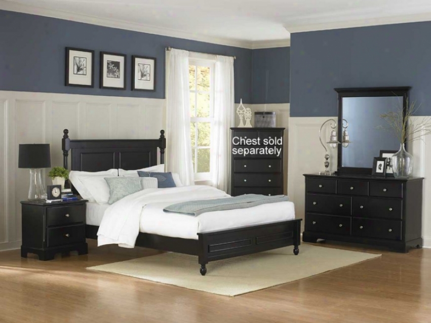 4pc Queen Size Bedroom Set Cottage Style In Black Finish