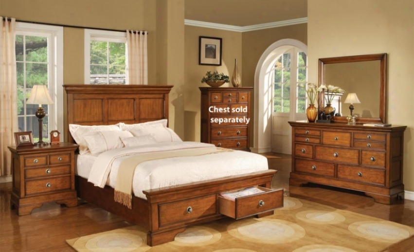 4pc Queen Size Bedroom Set In Light Brown Finish