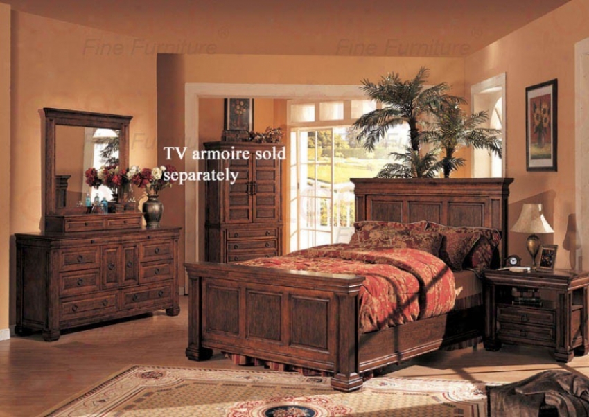 4pc Queen Size Bedroom Sst Old West Style In Cherry Finish