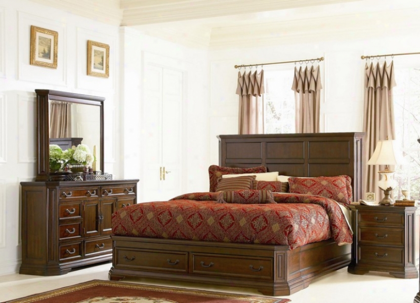 4pc Queen Soze Bedroom Set Traditional Style Deep Brown Finish