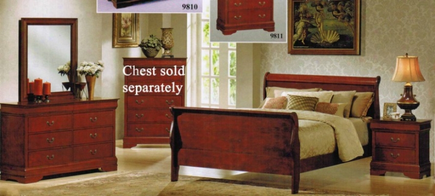 4pc Queen Size Bedroom Set Witth Hidden Drawers In Cherry Finish