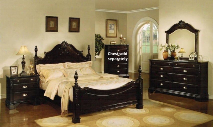 4pc Queen Size Bedroom Set With Leaf Carving In Esprsso Finish