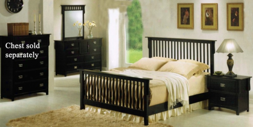 4pc Queen Size Bedroom Set With Slat Design In Black Finish
