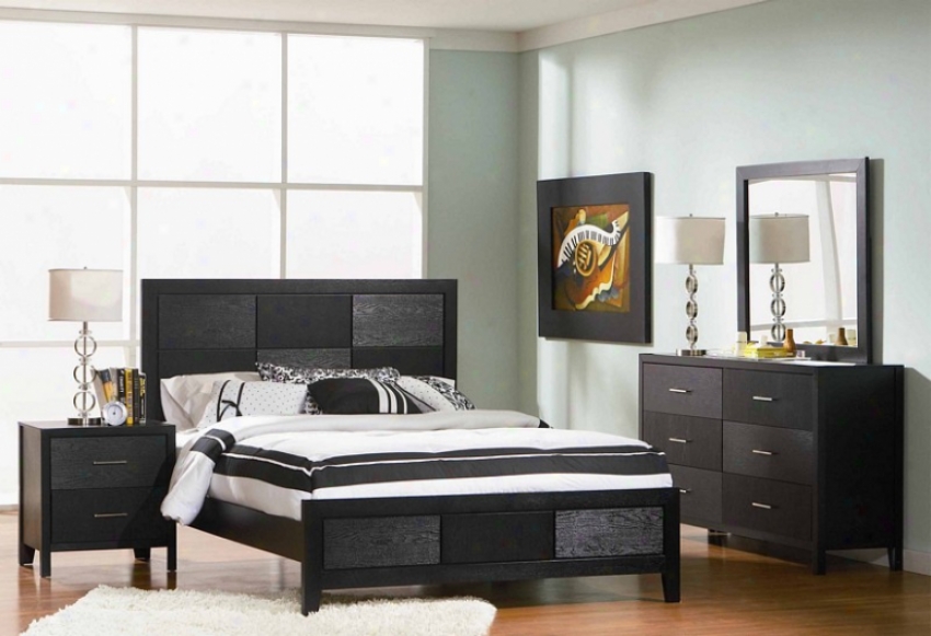 4pc Queen Size Bedroom Set By the side of Wood Grain In Black Finish