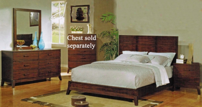 4pc Queen Size Platform Bedroom Set In Espresso Finish