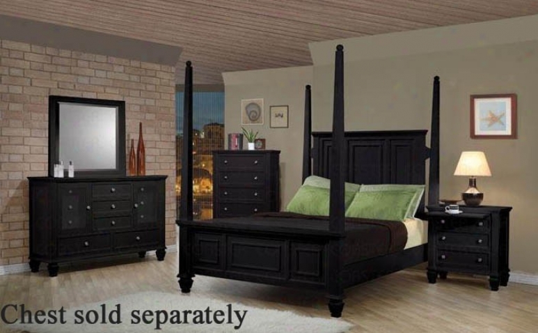 4pc Queen Size Poster Bedroom Set Cape Cod Style In Black Finish