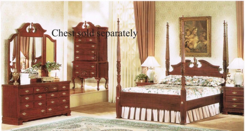 4pd Queen Size Poster Bedroom Set Cherry Finish
