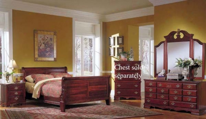 4pc Queen Size Slrigh Bedroom Set Cherry Finish